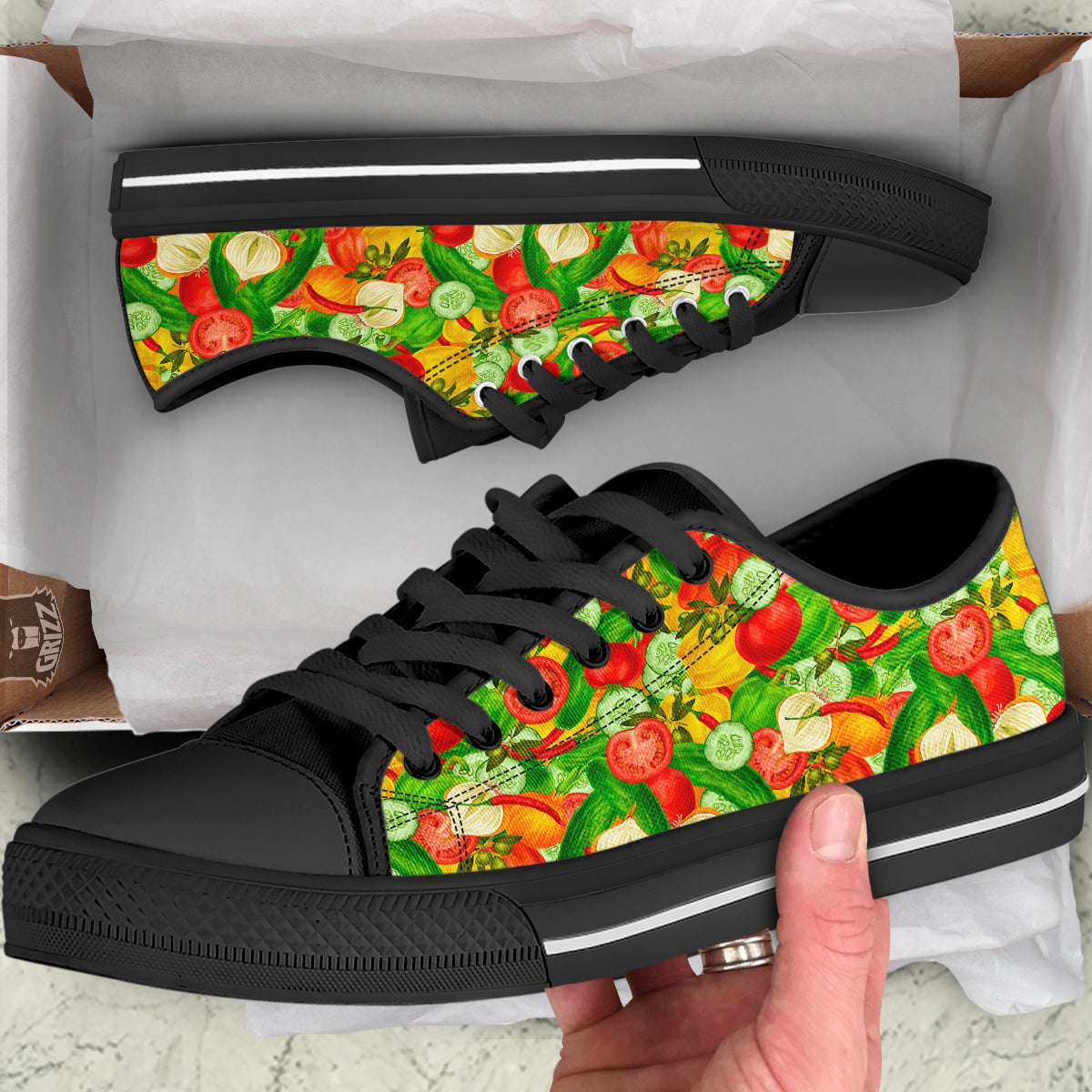 Pattern Vegan Print Pattern Black Low Top Shoes-grizzshop