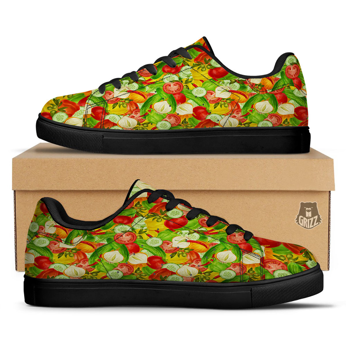 Pattern Vegan Print Pattern Black Low Top Sneakers-grizzshop
