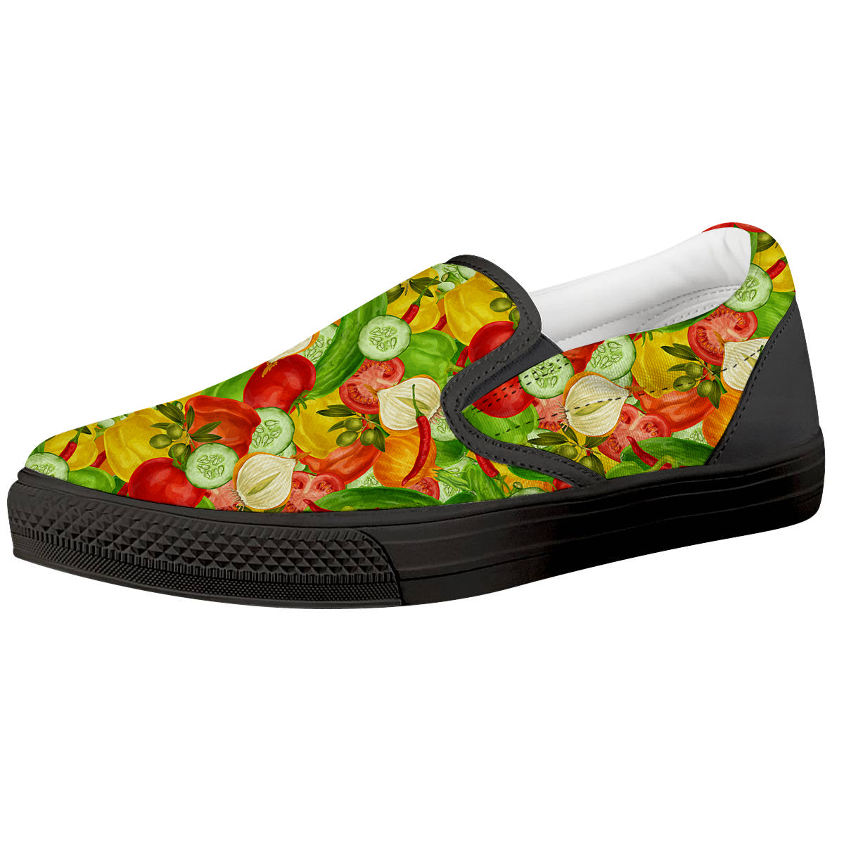 Pattern Vegan Print Pattern Black Slip On Shoes-grizzshop