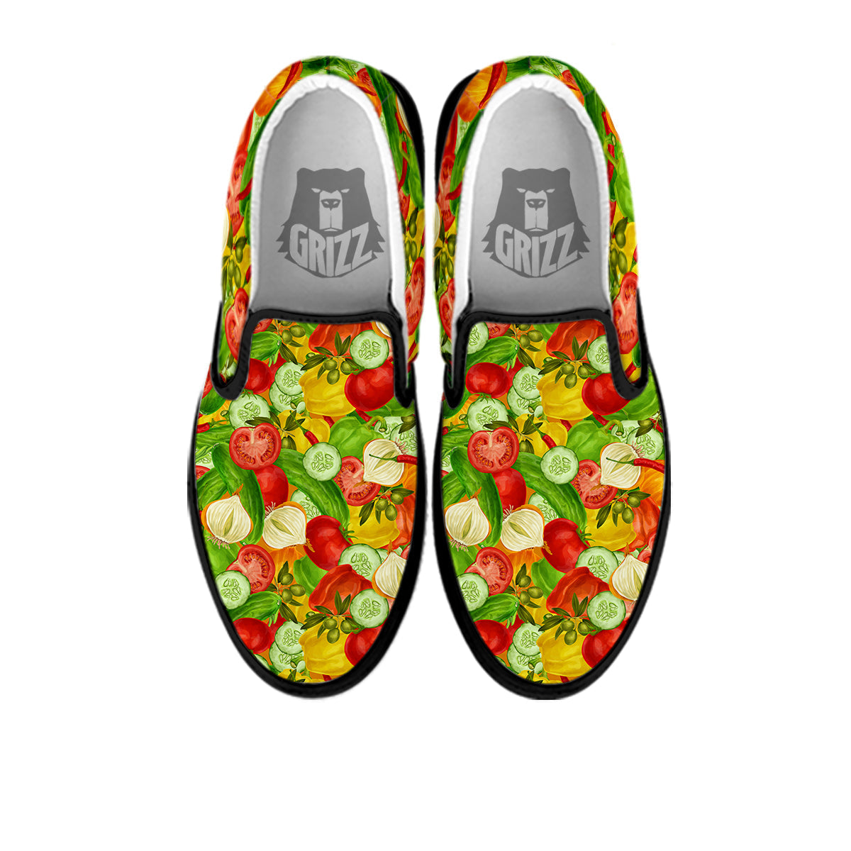 Pattern Vegan Print Pattern Black Slip On Shoes-grizzshop