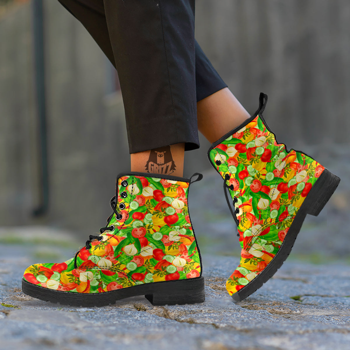 Pattern Vegan Print Pattern Leather Boots-grizzshop