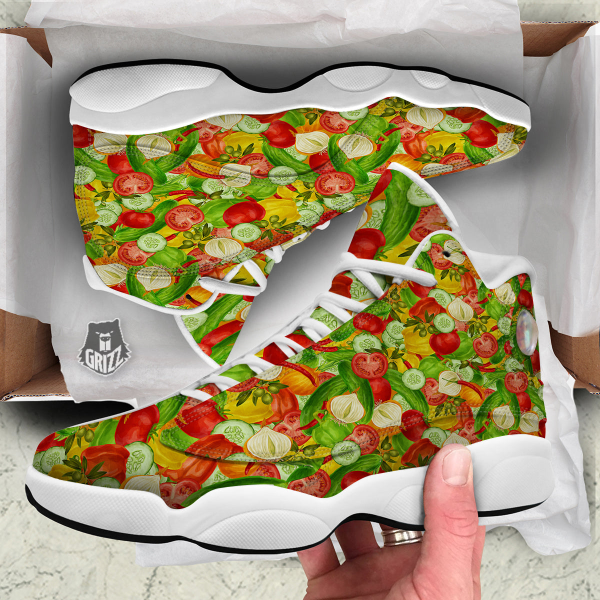Pattern Vegan Print Pattern White Basketball Shoes-grizzshop