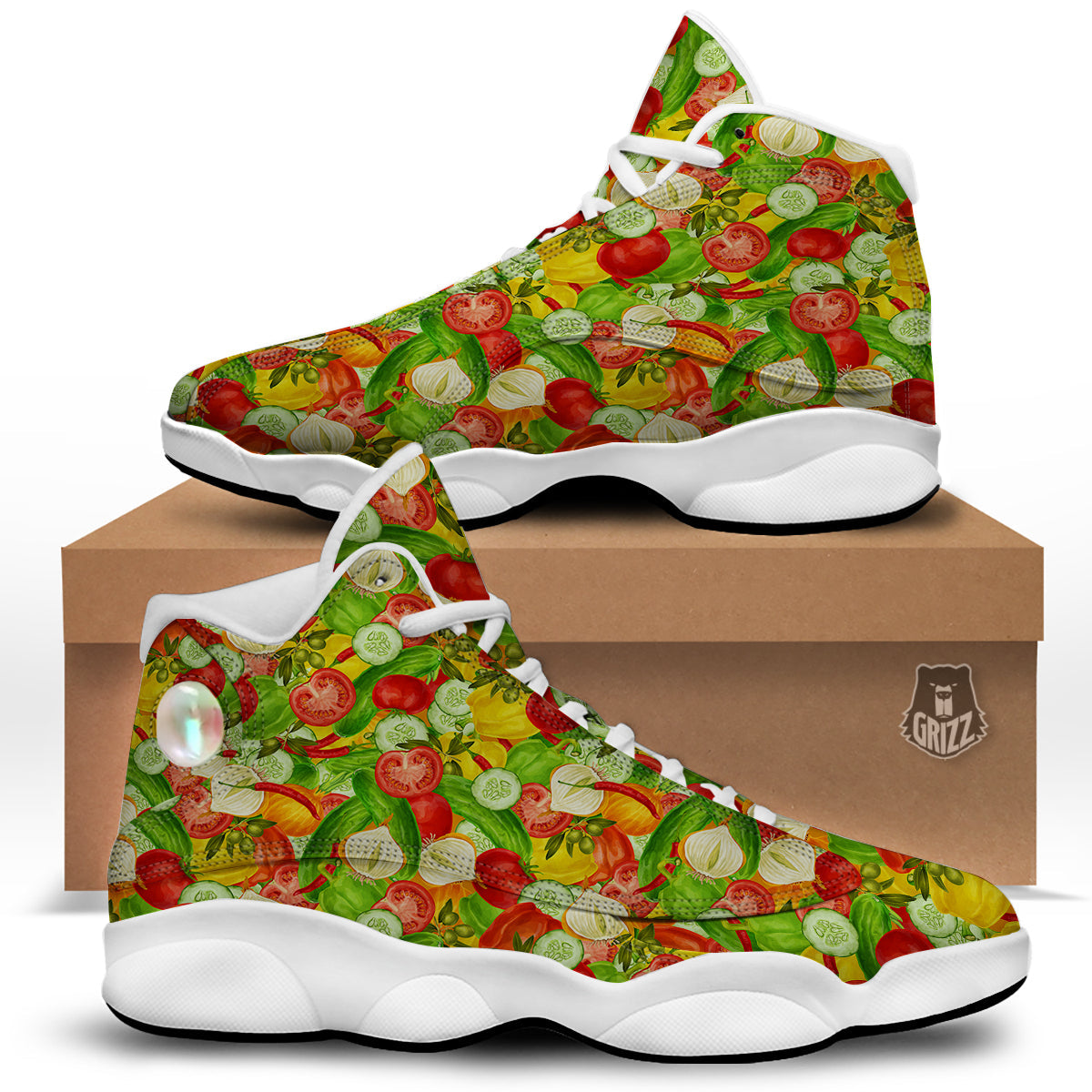 Pattern Vegan Print Pattern White Basketball Shoes-grizzshop