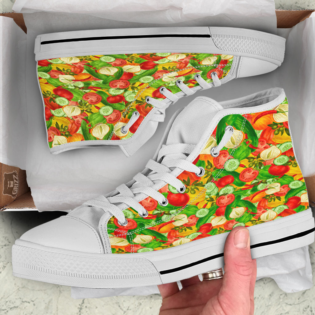 Pattern Vegan Print Pattern White High Top Shoes-grizzshop