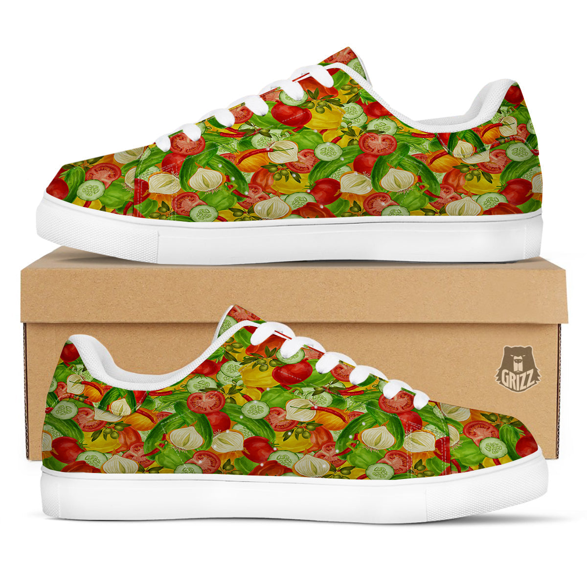 Pattern Vegan Print Pattern White Low Top Sneakers-grizzshop
