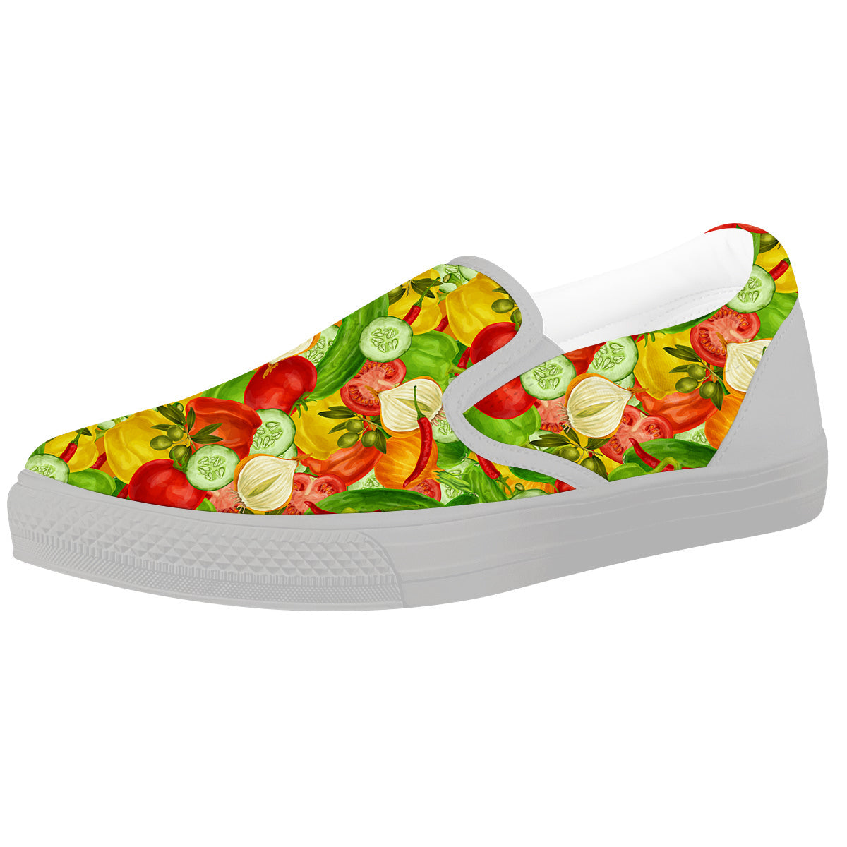 Pattern Vegan Print Pattern White Slip On Shoes-grizzshop