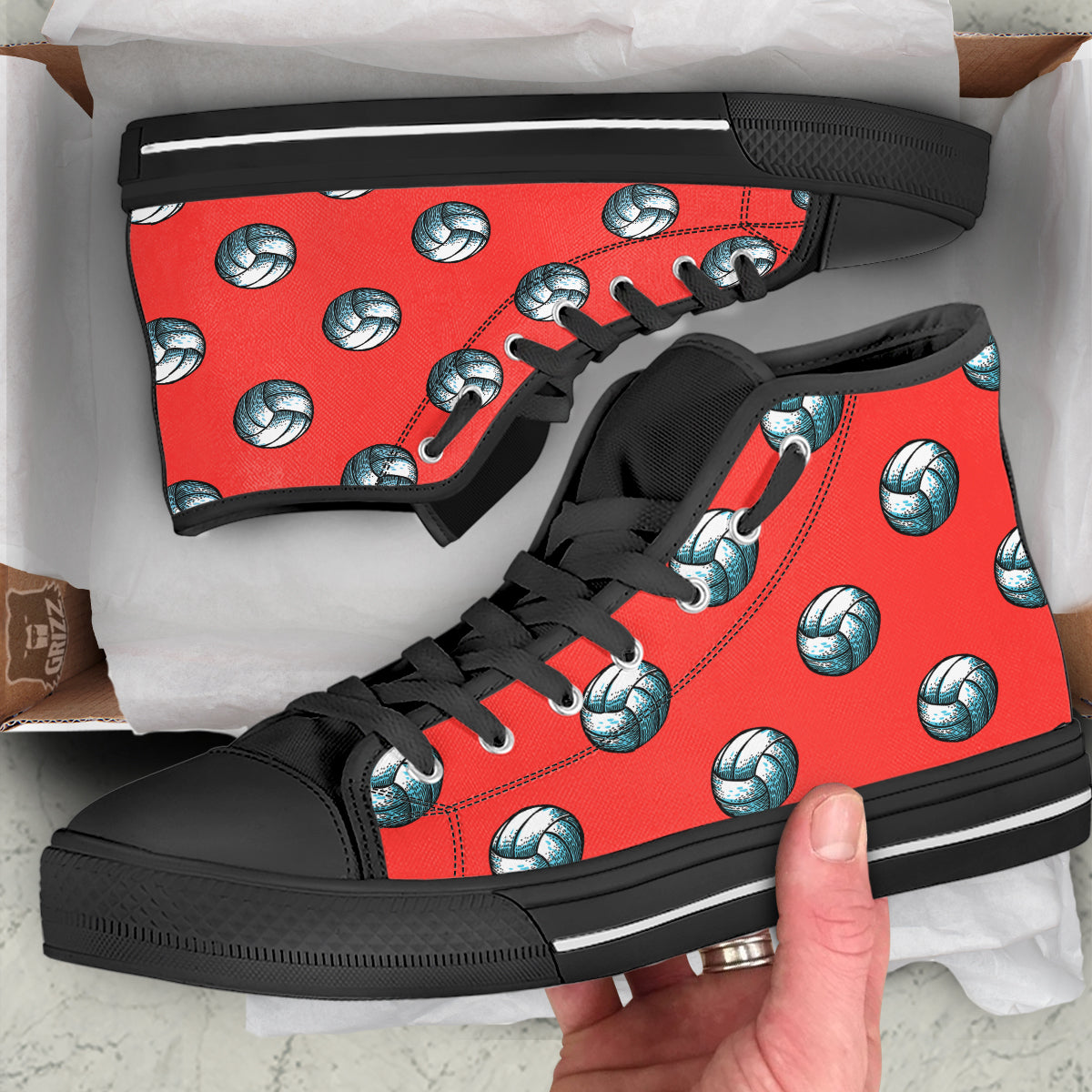 Pattern Volleyball Print Pattern Black High Top Shoes-grizzshop