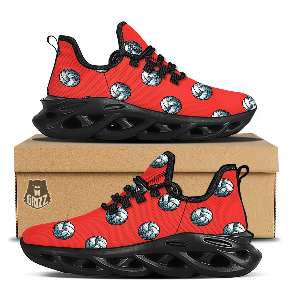 Pattern Volleyball Print Pattern Black Running Shoes-grizzshop