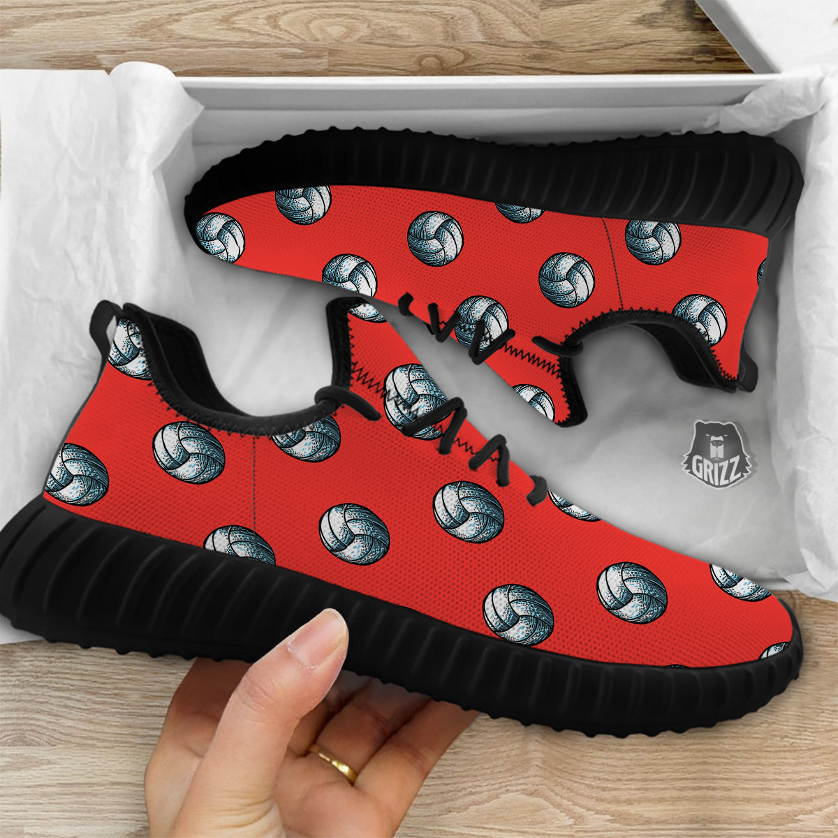 Pattern Volleyball Print Pattern Black Walking Shoes-grizzshop