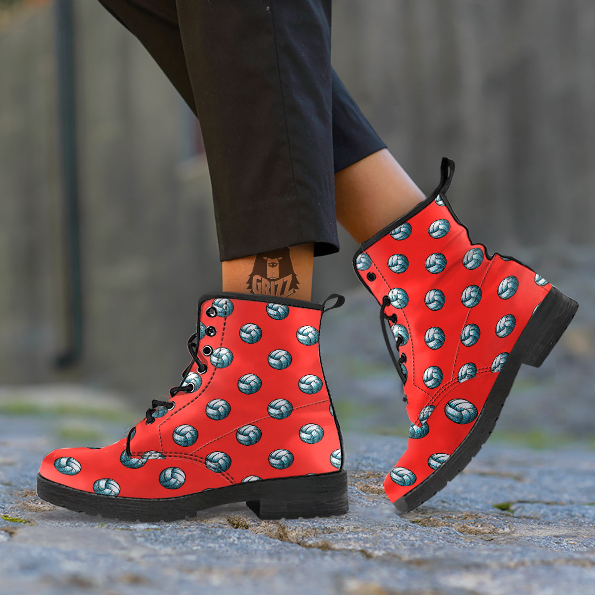 Pattern Volleyball Print Pattern Leather Boots-grizzshop