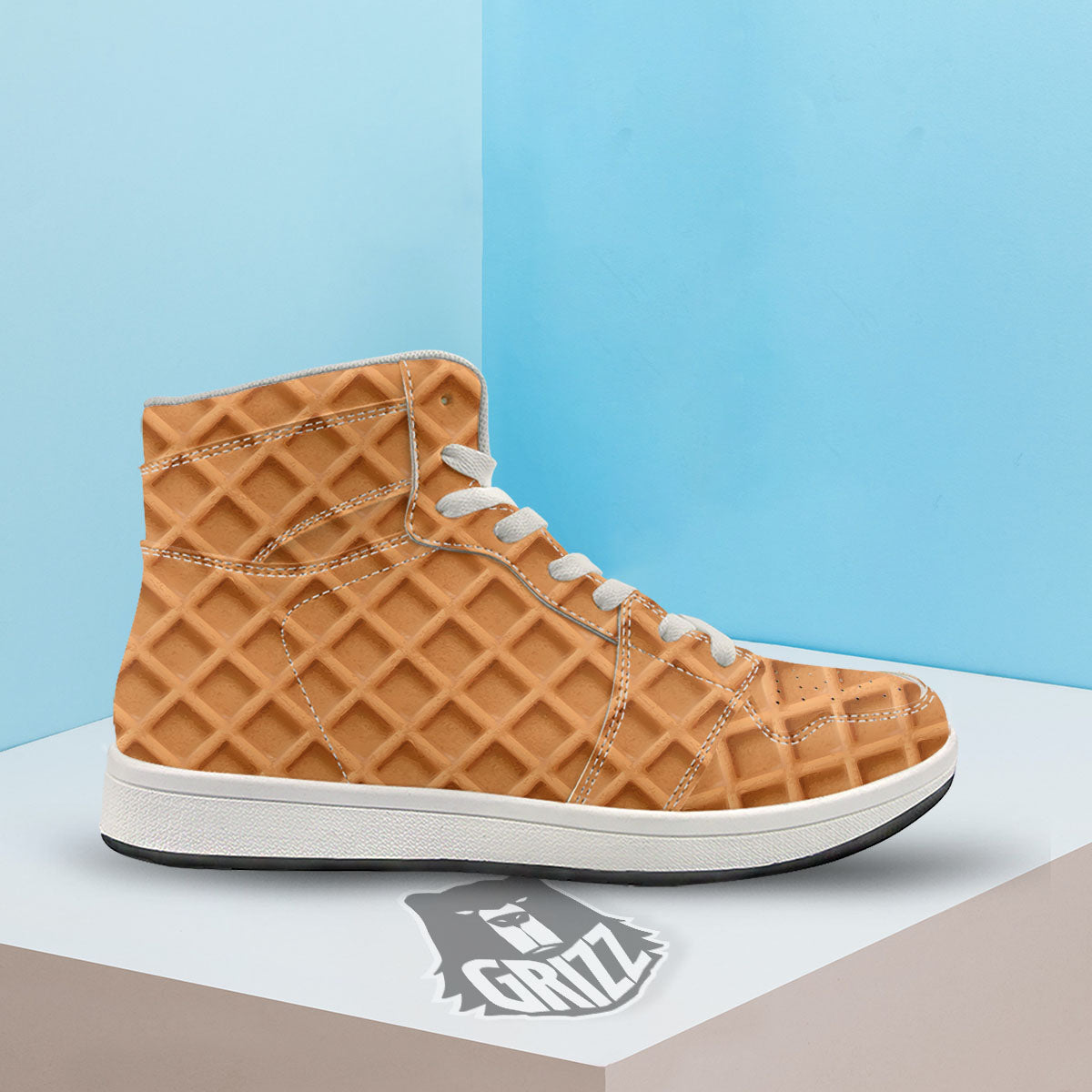 Pattern Waffle Print High Top Sneakers-grizzshop
