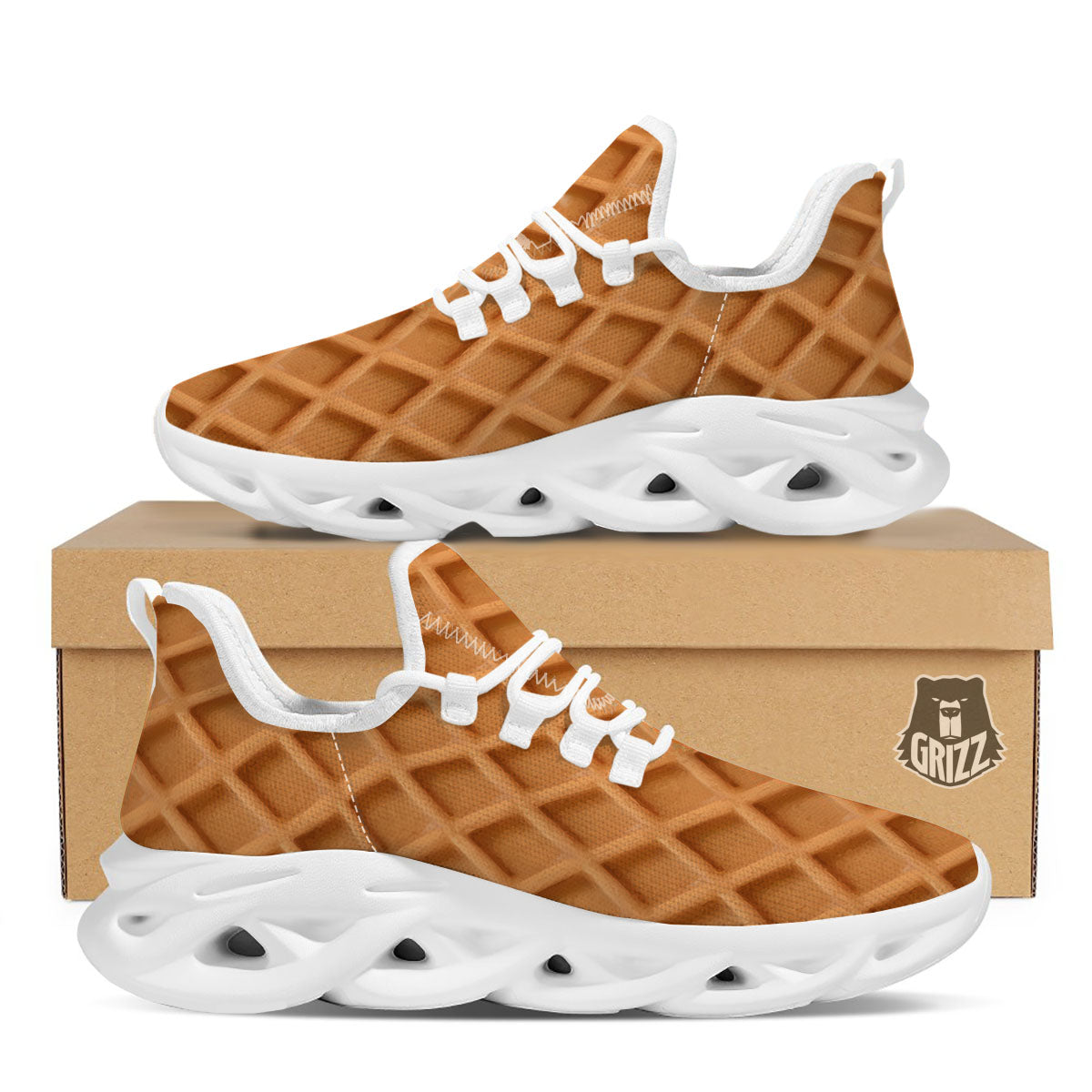 Pattern Waffle Print White Running Shoes-grizzshop