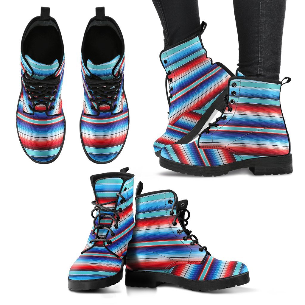 Pattern Print Baja Mexican Blanket Serape Men Women Leather Boots-grizzshop