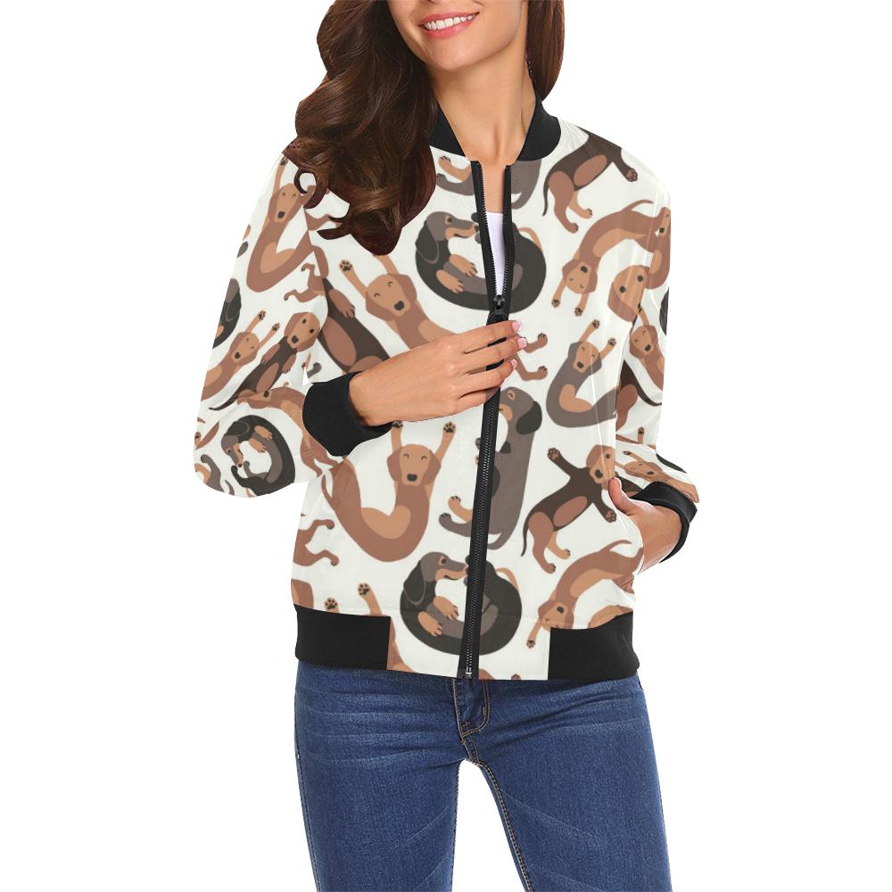 Pattern Print Dachshund Wiener Dog Women Casual Bomber Jacket-grizzshop