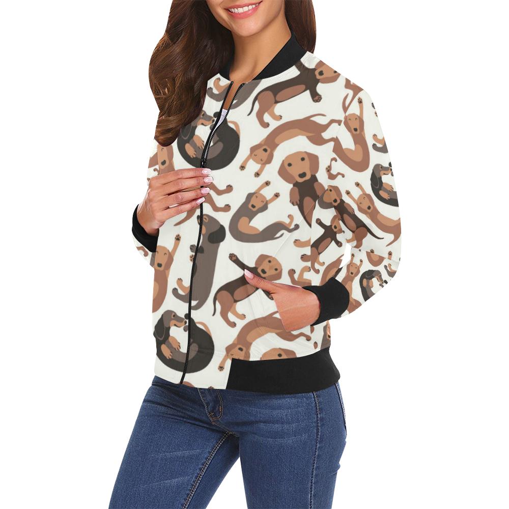 Pattern Print Dachshund Wiener Dog Women Casual Bomber Jacket-grizzshop