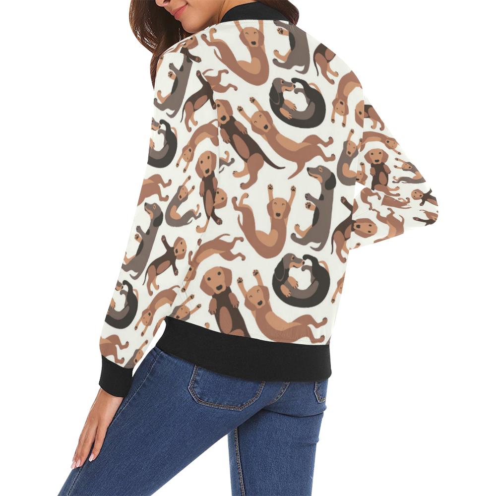 Pattern Print Dachshund Wiener Dog Women Casual Bomber Jacket-grizzshop