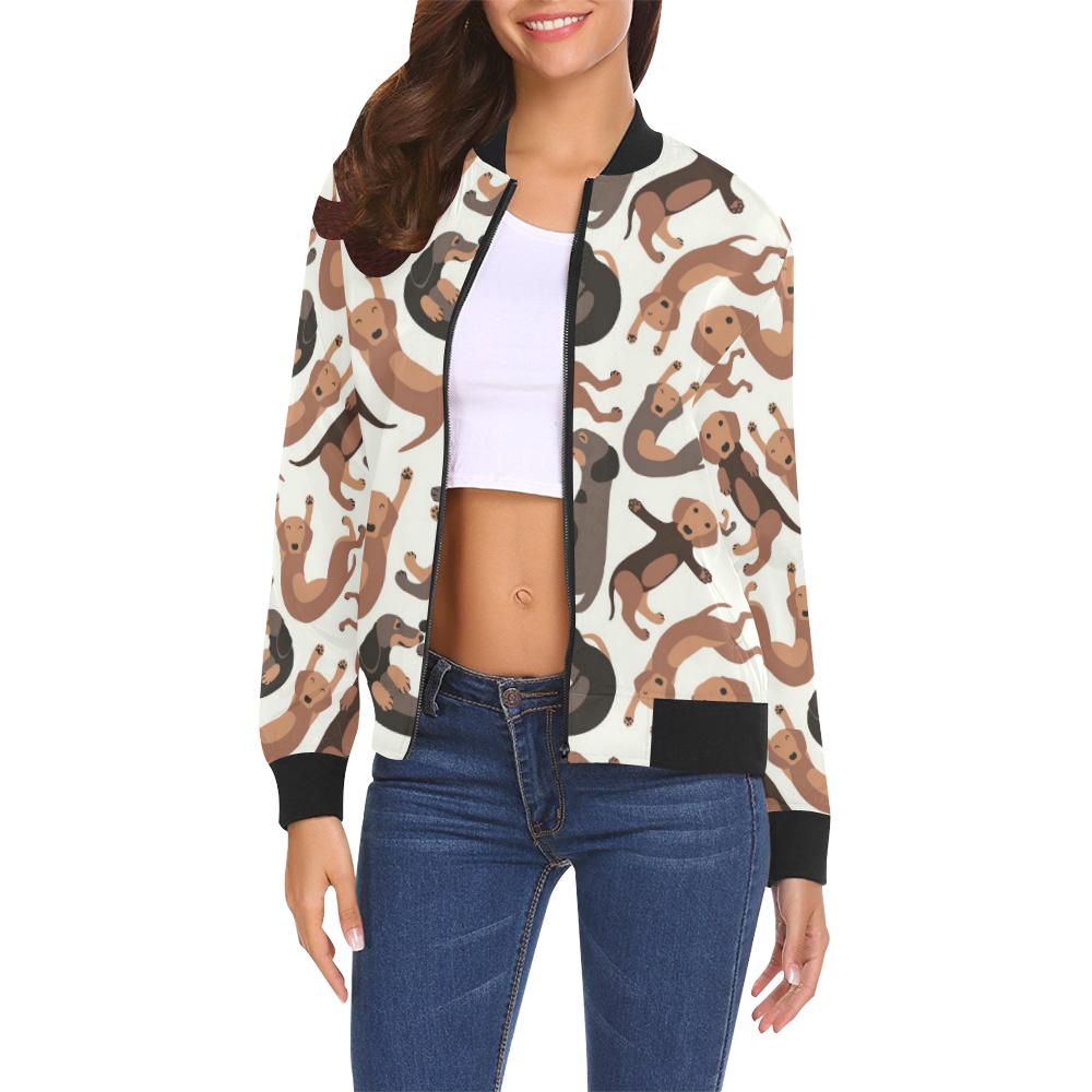 Pattern Print Dachshund Wiener Dog Women Casual Bomber Jacket-grizzshop