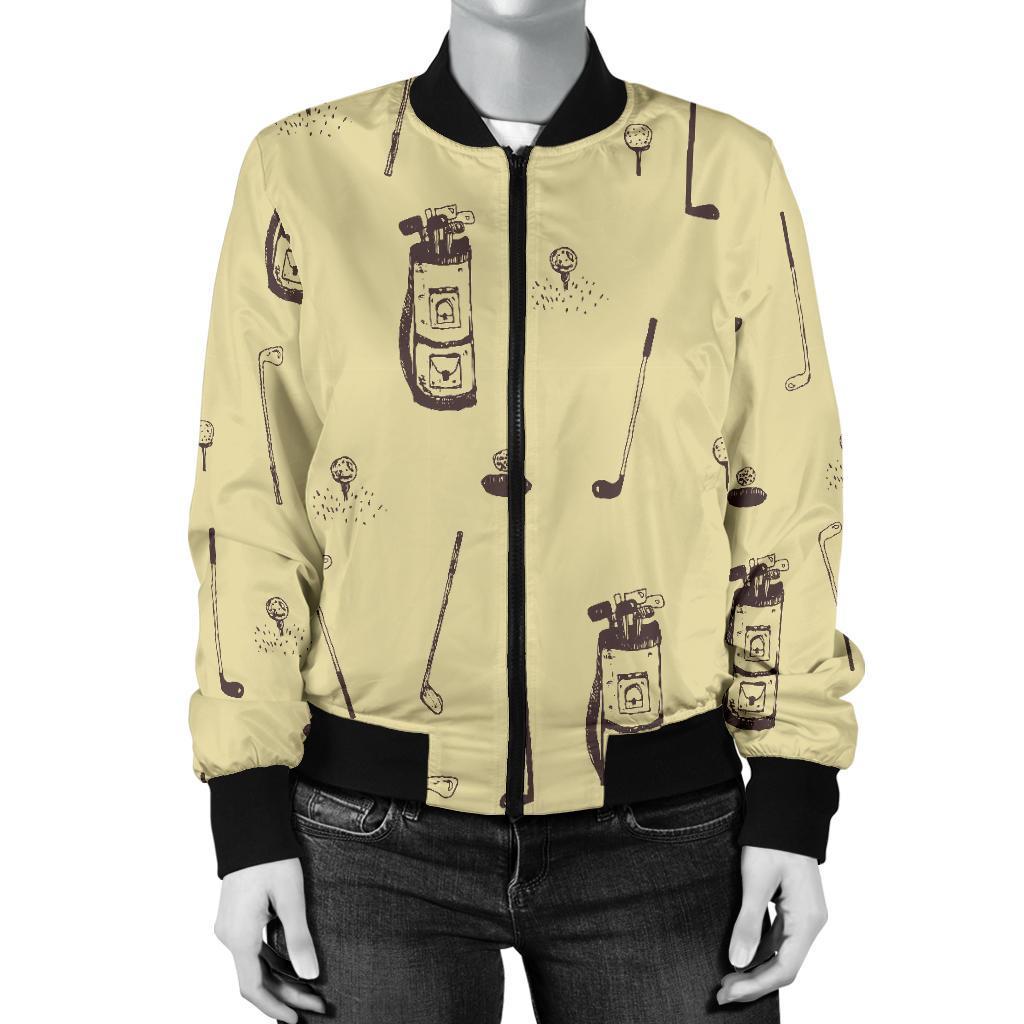 Pattern Print Golf Women Casual Bomber Jacket-grizzshop