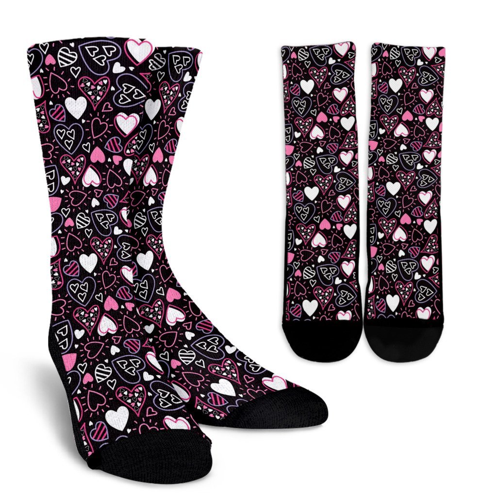 Pattern Print Heart Unisex Crew Socks-grizzshop