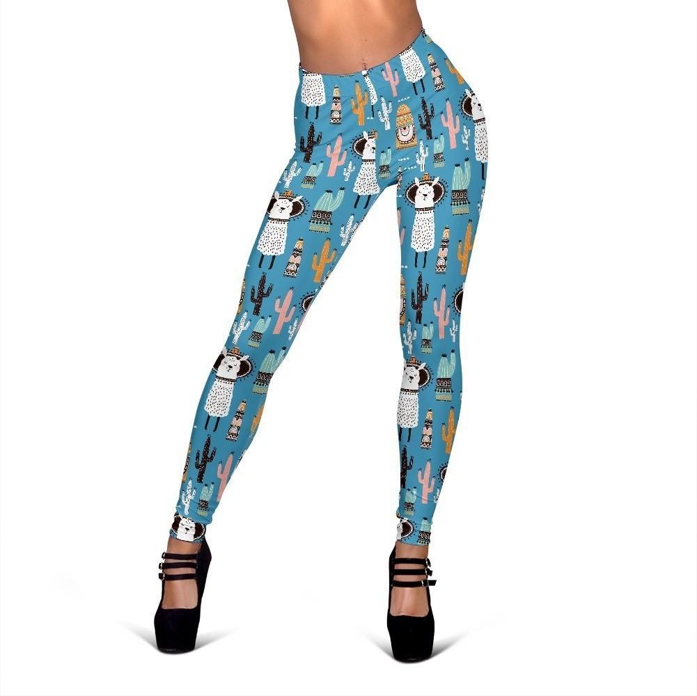 Pattern Print Llama Cactus Women Leggings-grizzshop