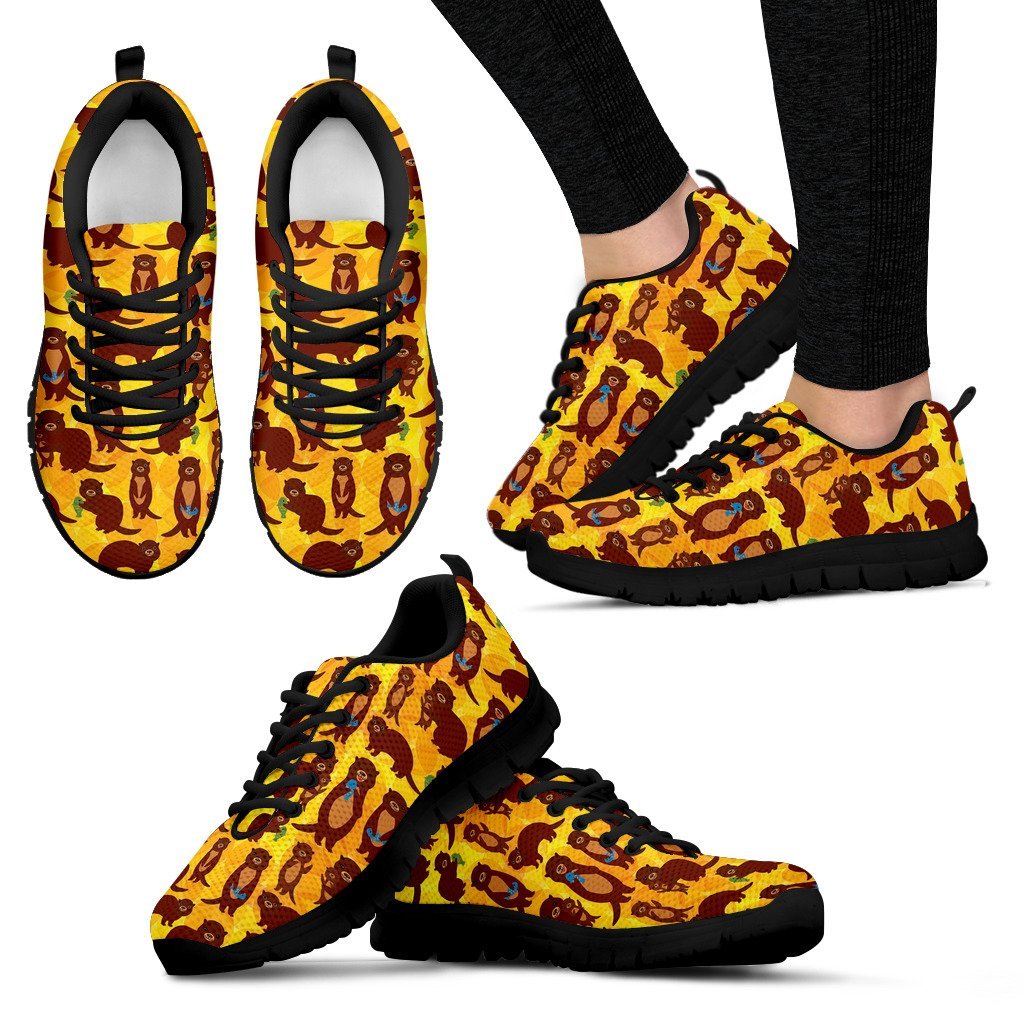 Pattern Print Otter Black Sneaker Shoes For Men Women-grizzshop