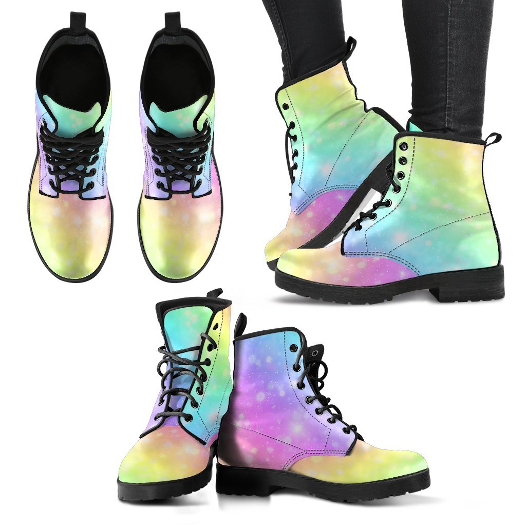 Pattern Print Rainbow Colorful Men Women Leather Boots-grizzshop