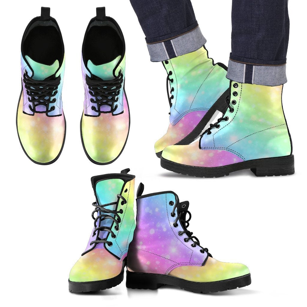 Pattern Print Rainbow Colorful Men Women Leather Boots-grizzshop