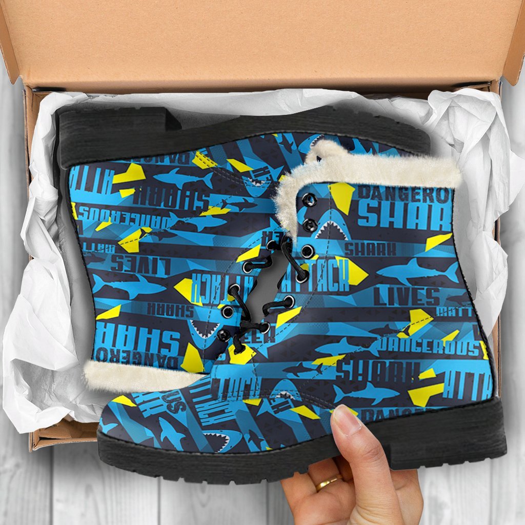 Pattern Print Shark Comfy Winter Boots-grizzshop