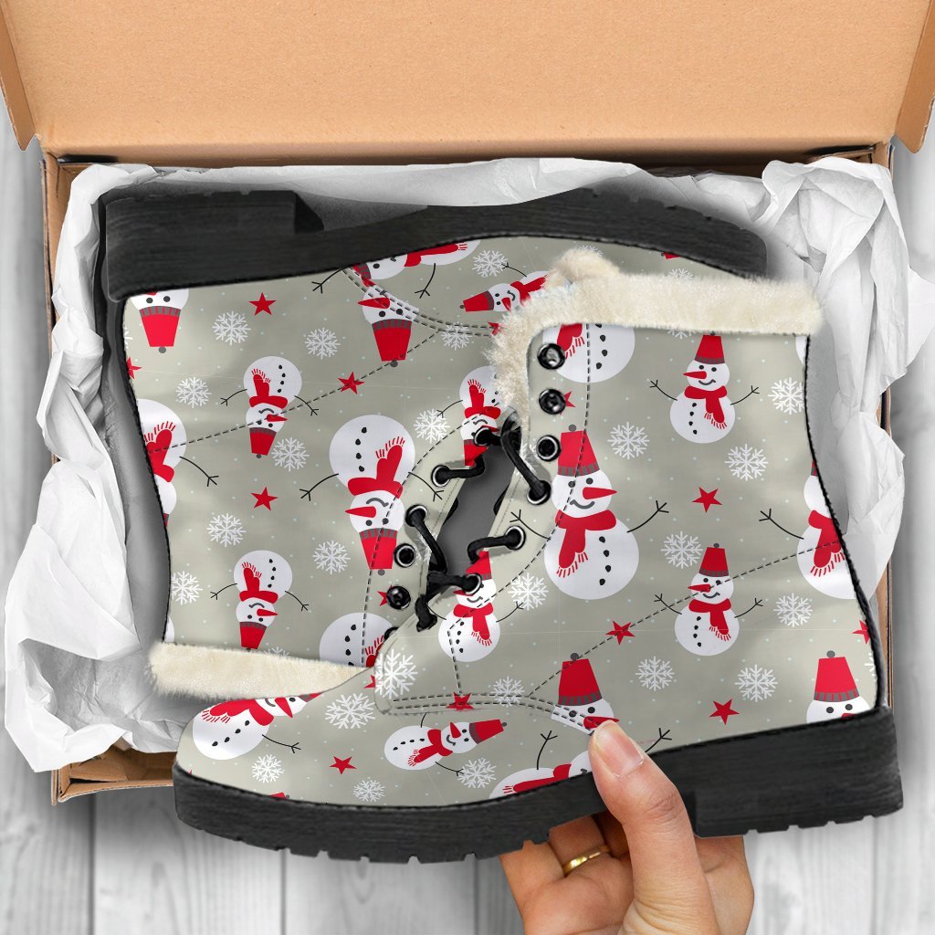 Pattern Print Snowflake Snowman Comfy Winter Boots-grizzshop