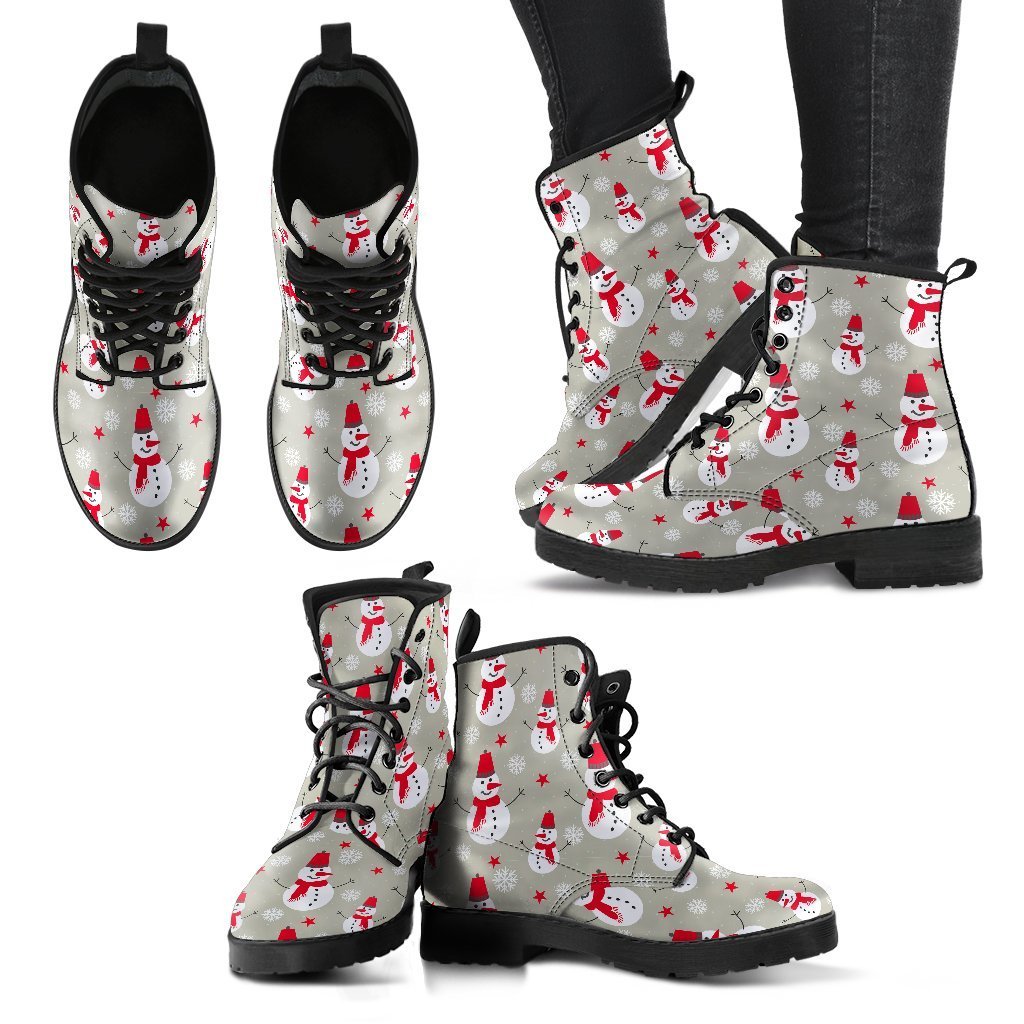 Pattern Print Snowflake Snowman Men Women Leather Boots-grizzshop