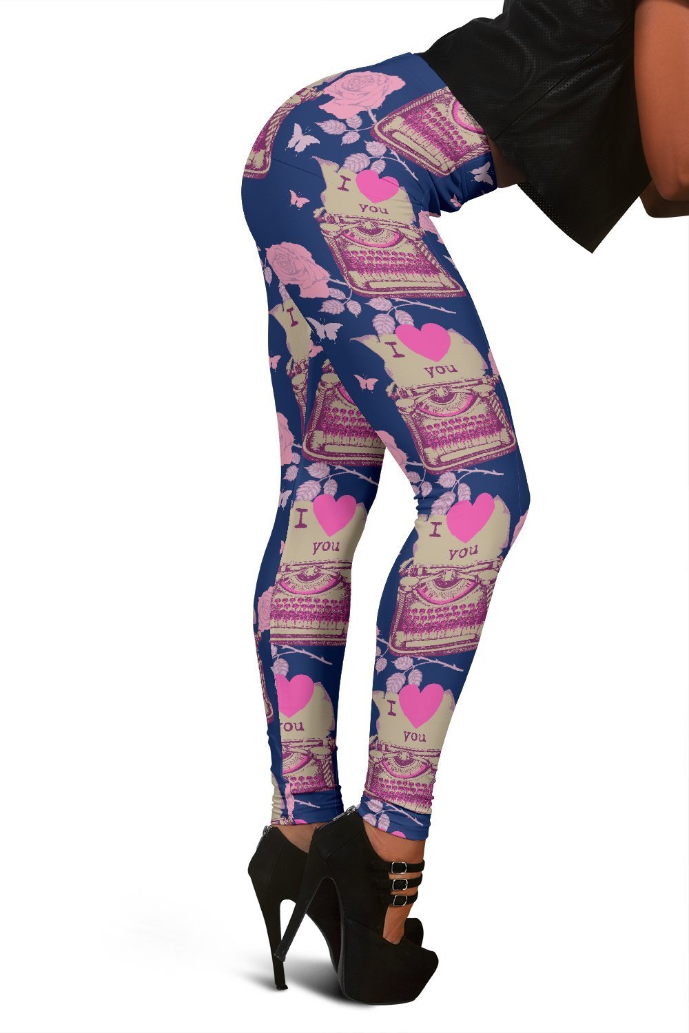 Pattern Typewriter Print Pattern Women Leggings-grizzshop