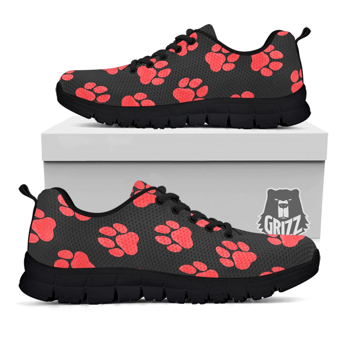 Paw Black And Red Print Pattern Black Sneaker-grizzshop