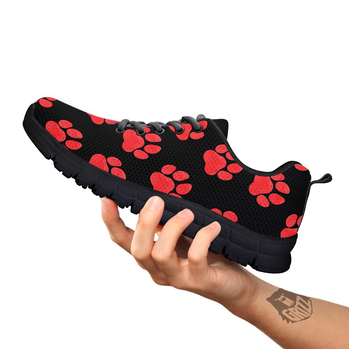 Paw Black And Red Print Pattern Black Sneaker-grizzshop