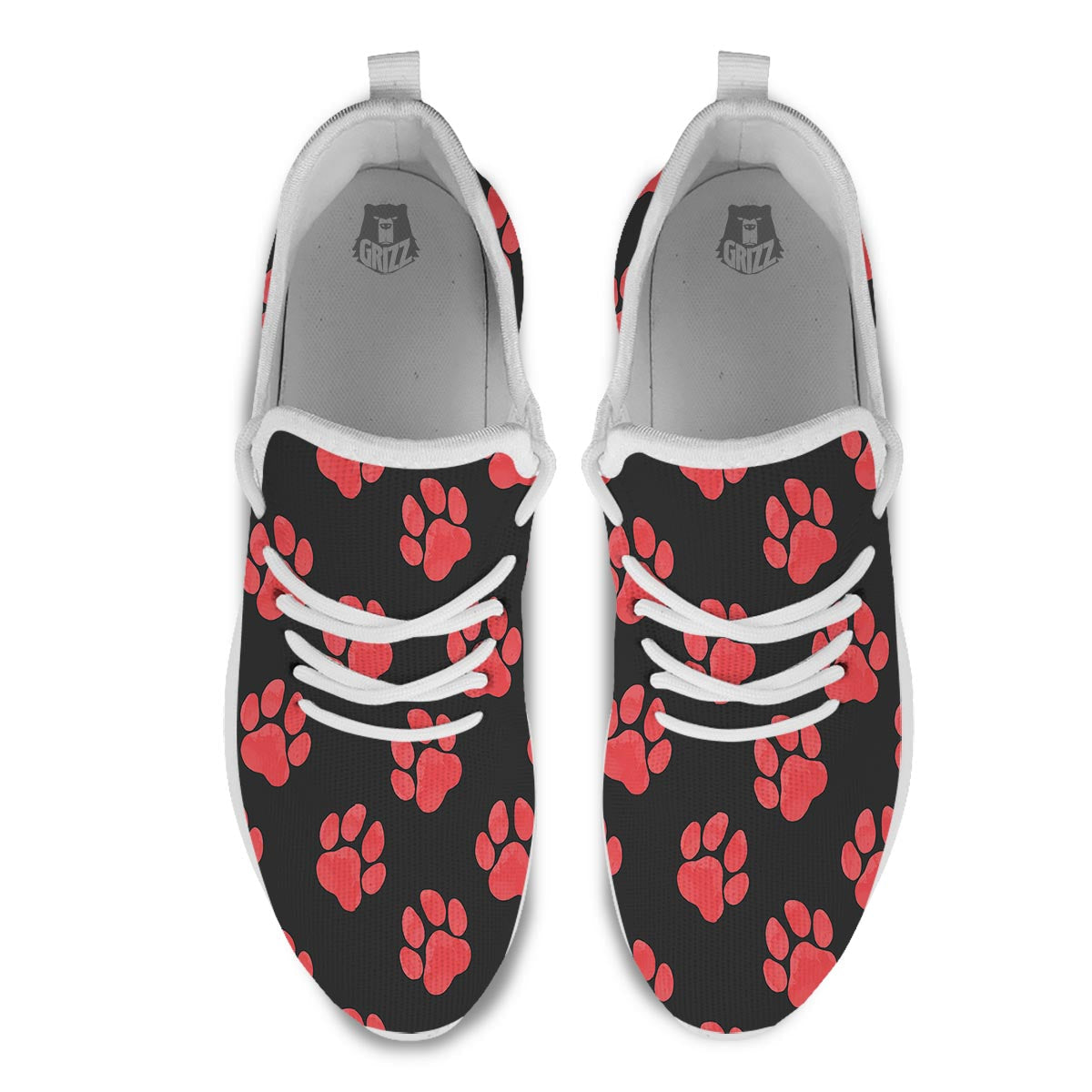 Paw Black And Red Print Pattern White Athletic Shoes-grizzshop