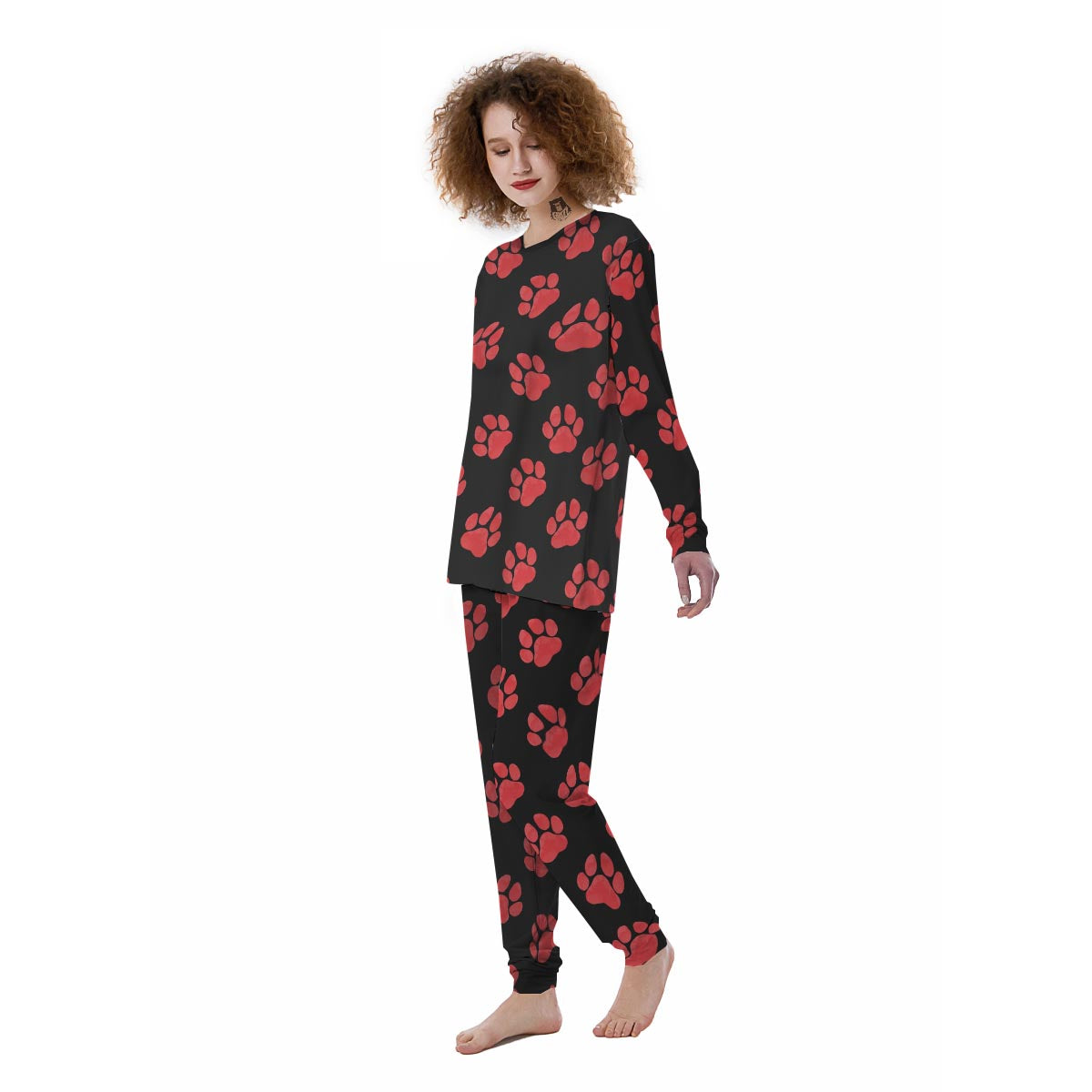 Paw Black And Red Print Pattern Women's Pajamas-grizzshop