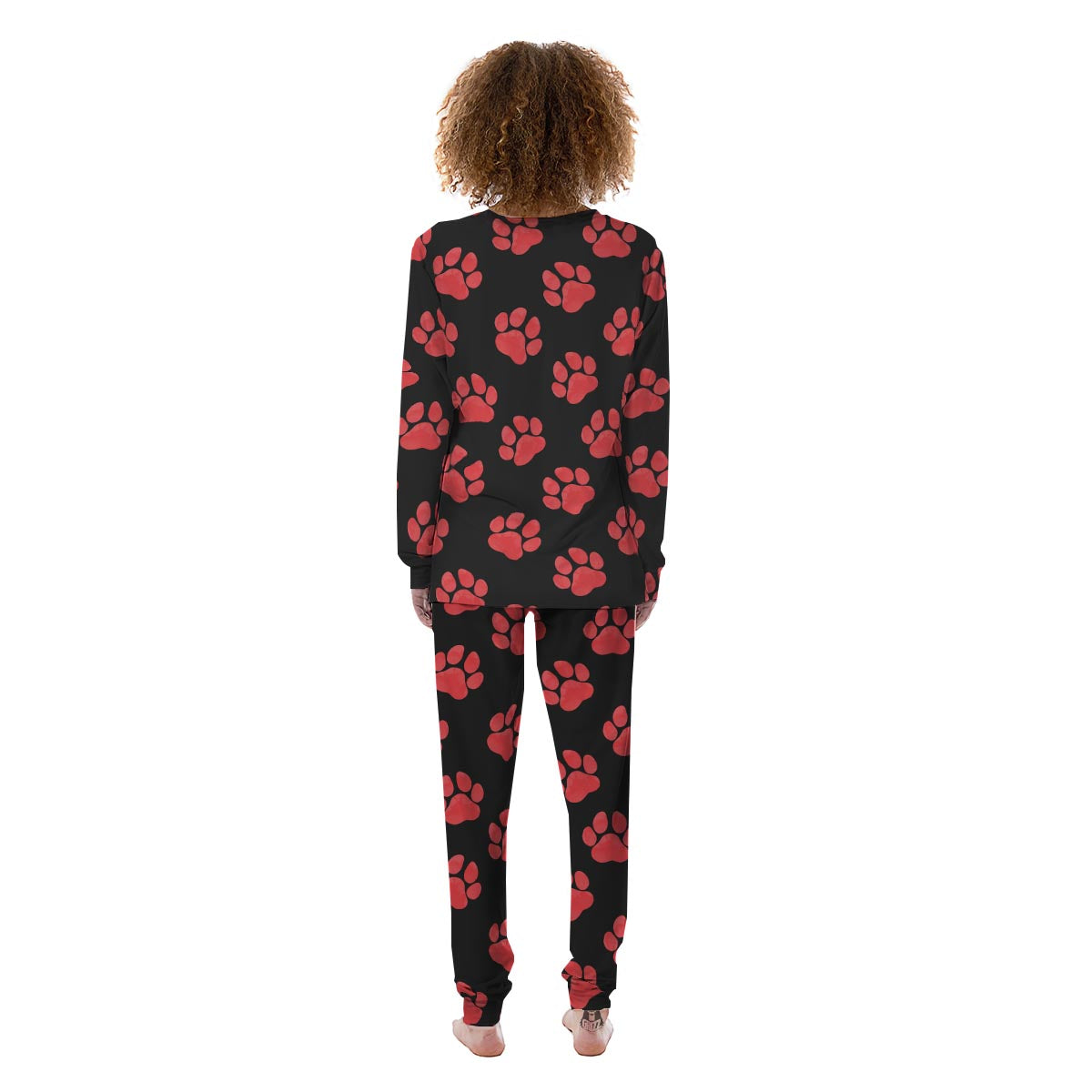 Paw Black And Red Print Pattern Women's Pajamas-grizzshop