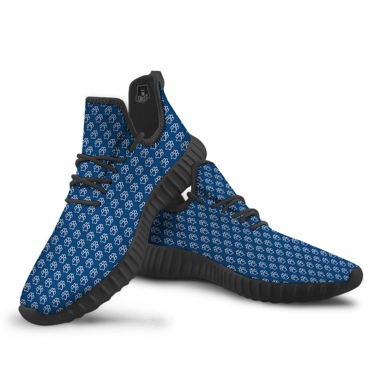 Paw Blue Animal Print Pattern Black Walking Shoes-grizzshop