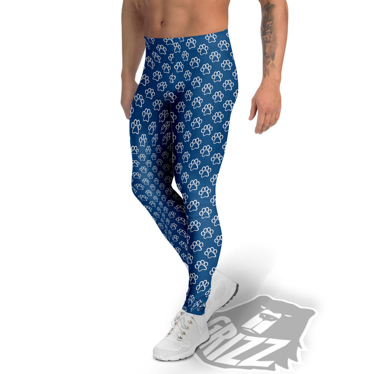 Paw Blue Animal Print Pattern Men's Leggings-grizzshop