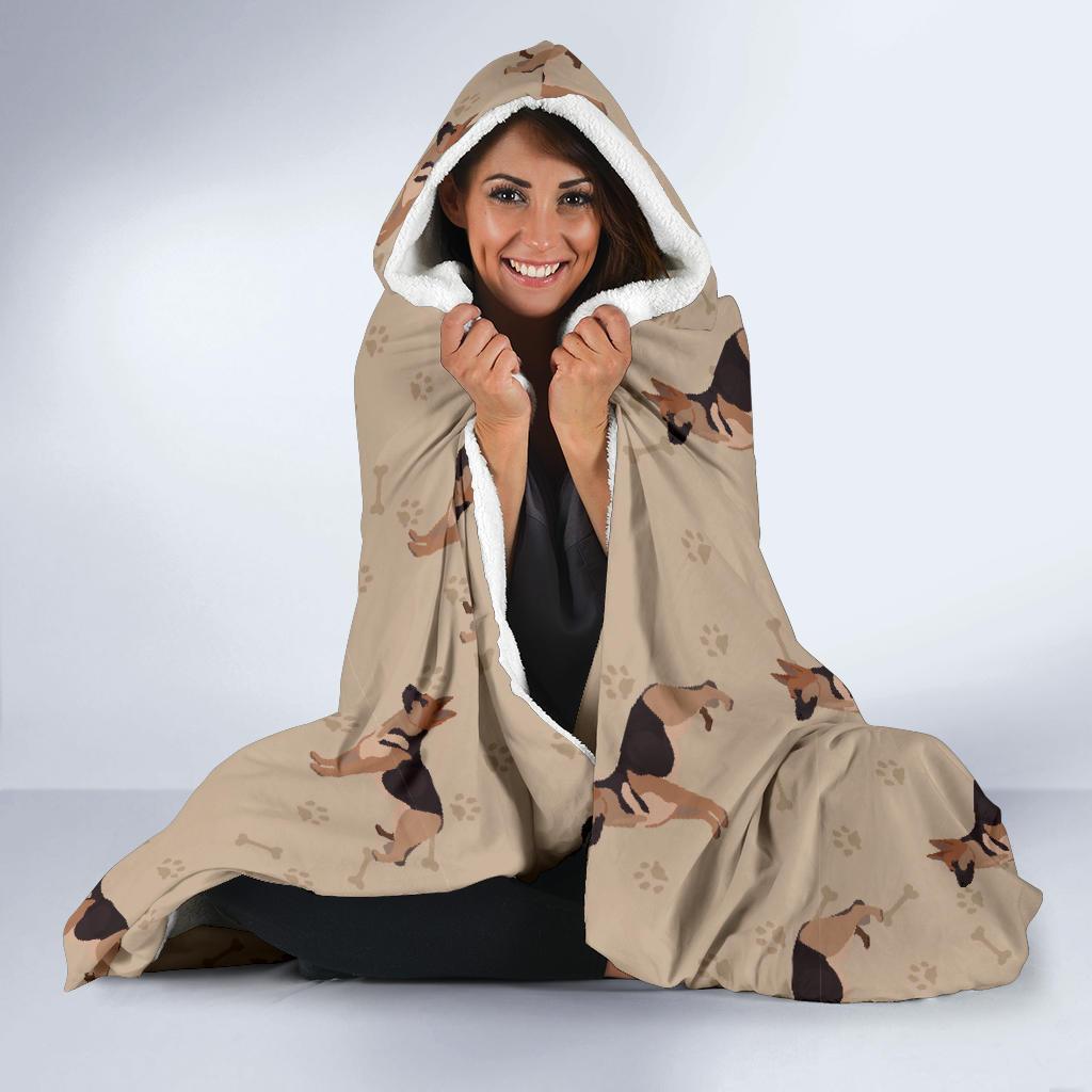 Paw German Shepherd Pattern Print Hooded Blanket-grizzshop