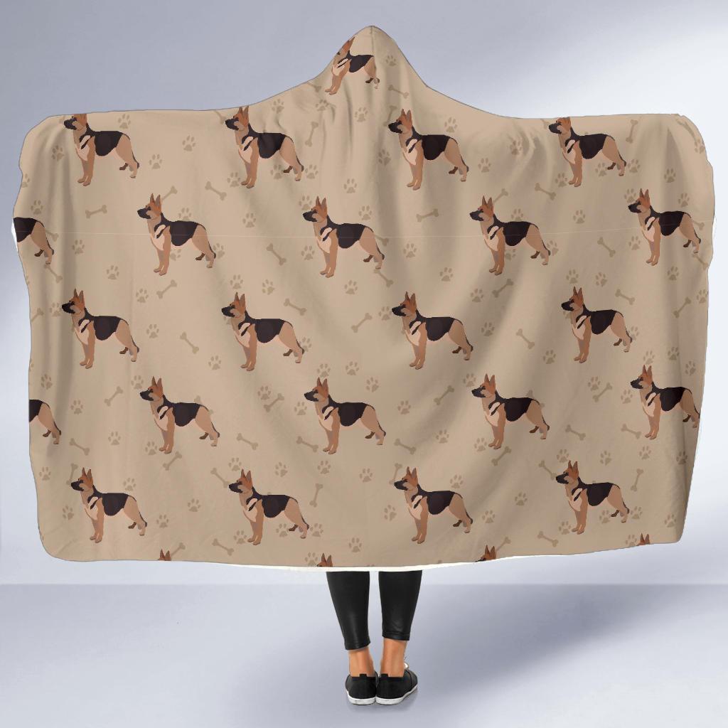 Paw German Shepherd Pattern Print Hooded Blanket-grizzshop