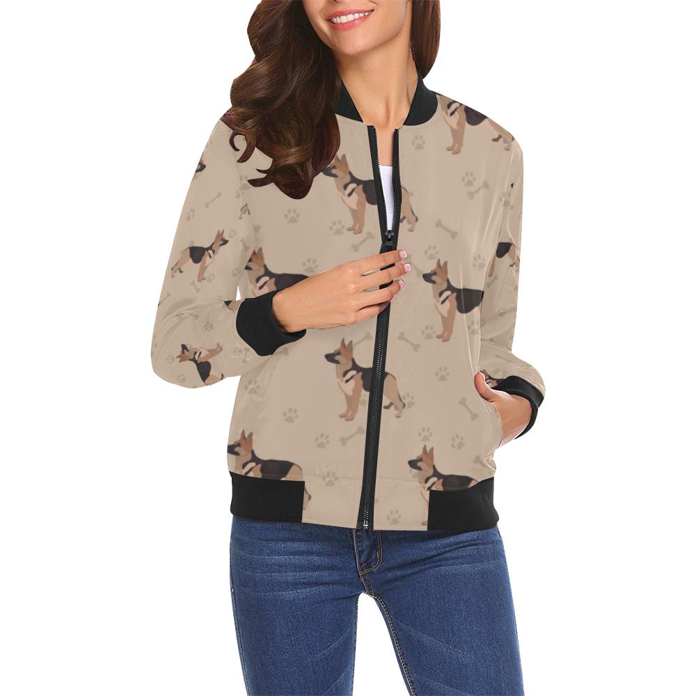 Paw German Shepherd Pattern Print Women Casual Bomber Jacket-grizzshop