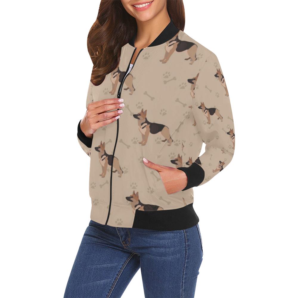 Paw German Shepherd Pattern Print Women Casual Bomber Jacket-grizzshop