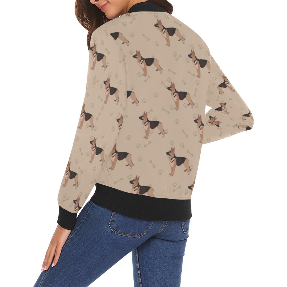 Paw German Shepherd Pattern Print Women Casual Bomber Jacket-grizzshop