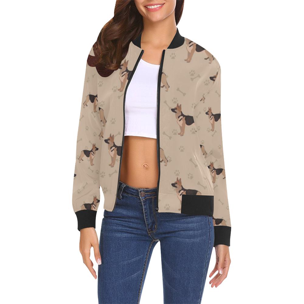 Paw German Shepherd Pattern Print Women Casual Bomber Jacket-grizzshop