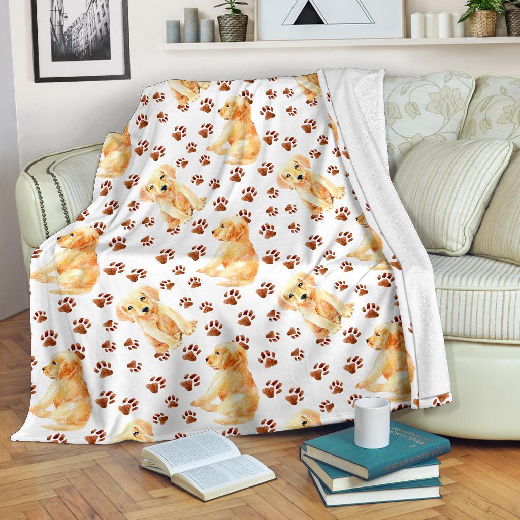 Paw Golden Retriever Pattern Print Blanket-grizzshop