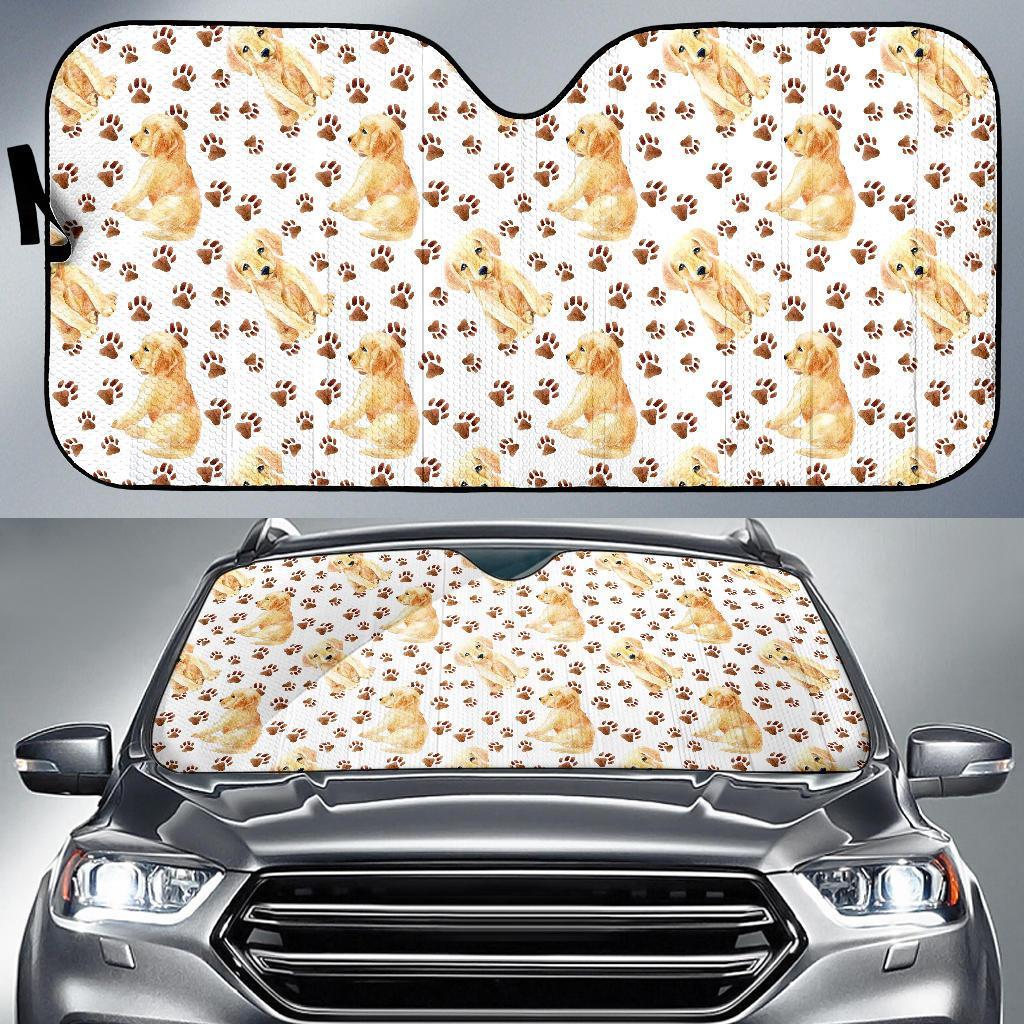 Paw Golden Retriever Pattern Print Car Sun Shade-grizzshop