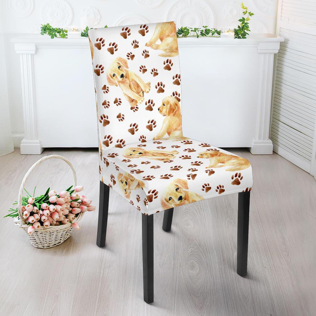 Paw Golden Retriever Pattern Print Chair Cover-grizzshop