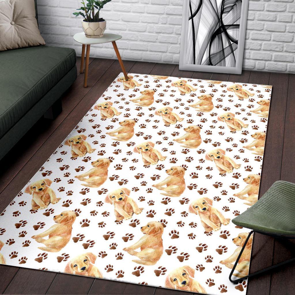 Paw Golden Retriever Pattern Print Floor Mat-grizzshop