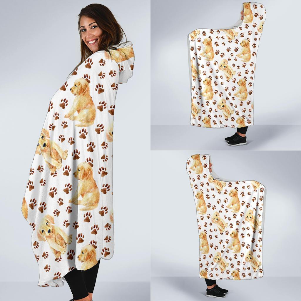 Paw Golden Retriever Pattern Print Hooded Blanket-grizzshop