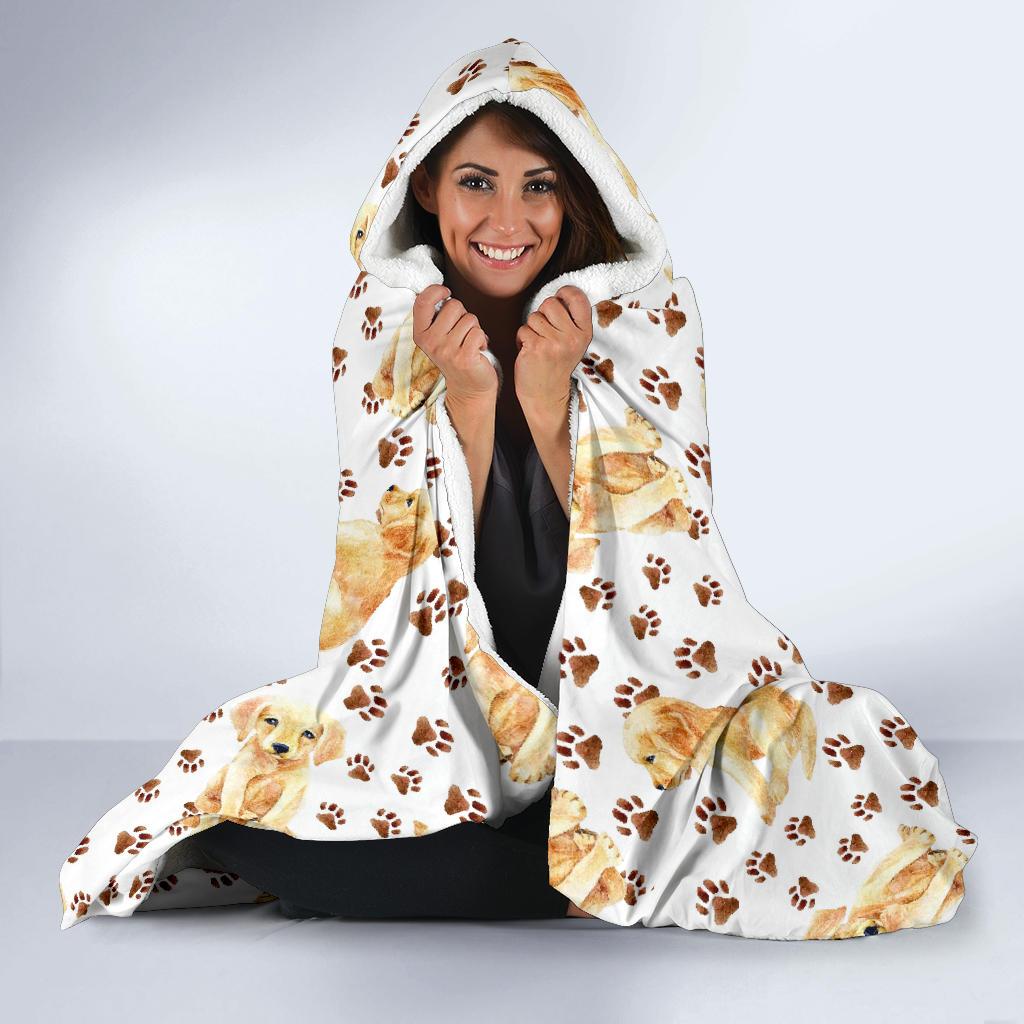 Paw Golden Retriever Pattern Print Hooded Blanket-grizzshop